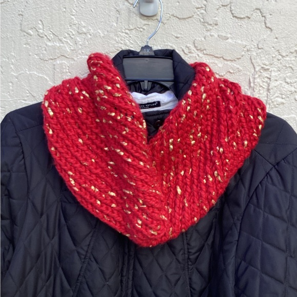 Cowl Scarf Hooded Chunky Infinity Hand Crafted Red Gold Knit Winter Essential - Picture 6 of 16